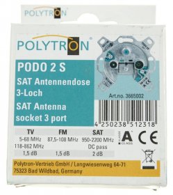 Polytron Aerial Outlet Sockets - Podo 2 S Stub Outlet Sat Antenna Socket, 3 Outputs, 5-2200 Mhz, Tv-fm