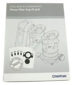 Nilfisk Vacuum Cleaner Bags - 107419592 Fleece Filter Bag 5 Pcs Attix 40-50