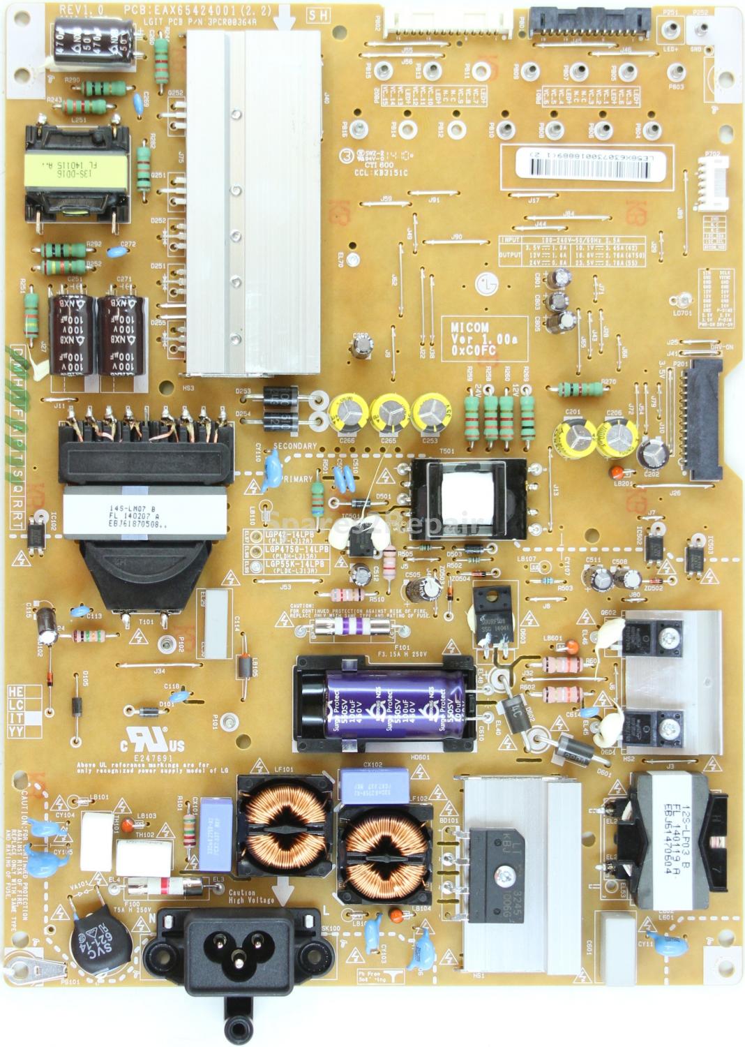 LG 55LB700V - Power Supply - EAY63073001 - EAX65424001 (2.2) - REV1.0 - 3PCR00364A - LGP55K-14LPB - PLDK-L313A