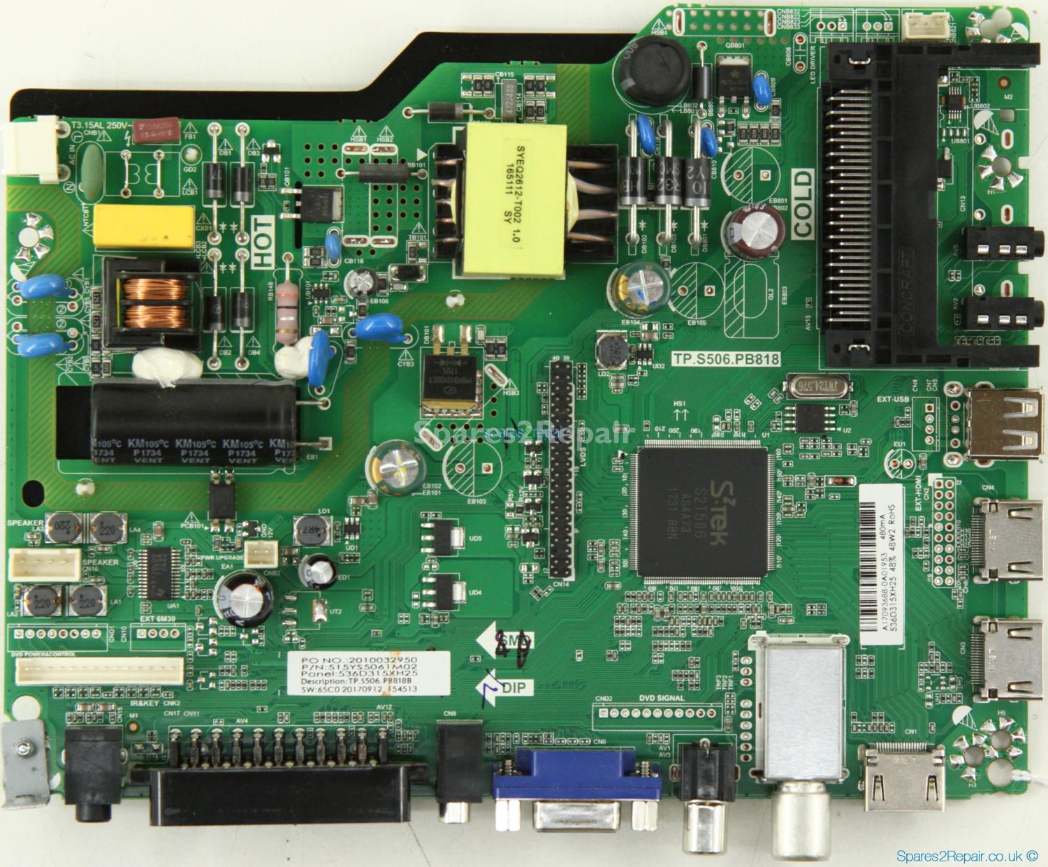 Logik L32HE17 - Main Board - A17093688 - 2010032950 - TP.S506.PB818
